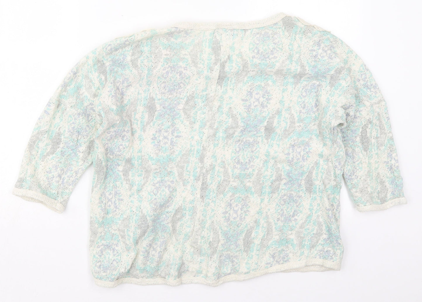 Pull & Bear Womens Green Round Neck Geometric Cotton Pullover Jumper Size M