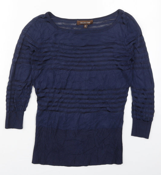 Melanie Lyne Womens Blue Boat Neck Striped Nylon Pullover Jumper Size S