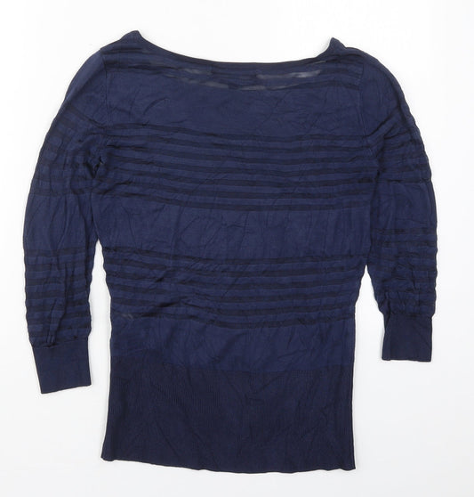 Melanie Lyne Womens Blue Boat Neck Striped Nylon Pullover Jumper Size S