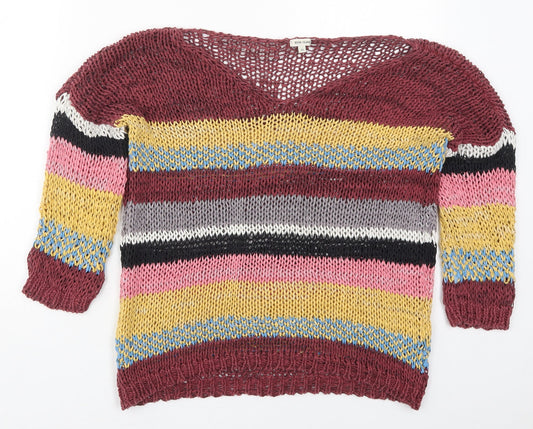 River Island Womens Multicoloured V-Neck Striped Polyester Pullover Jumper Size 10