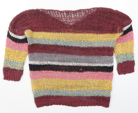 River Island Womens Multicoloured V-Neck Striped Polyester Pullover Jumper Size 10