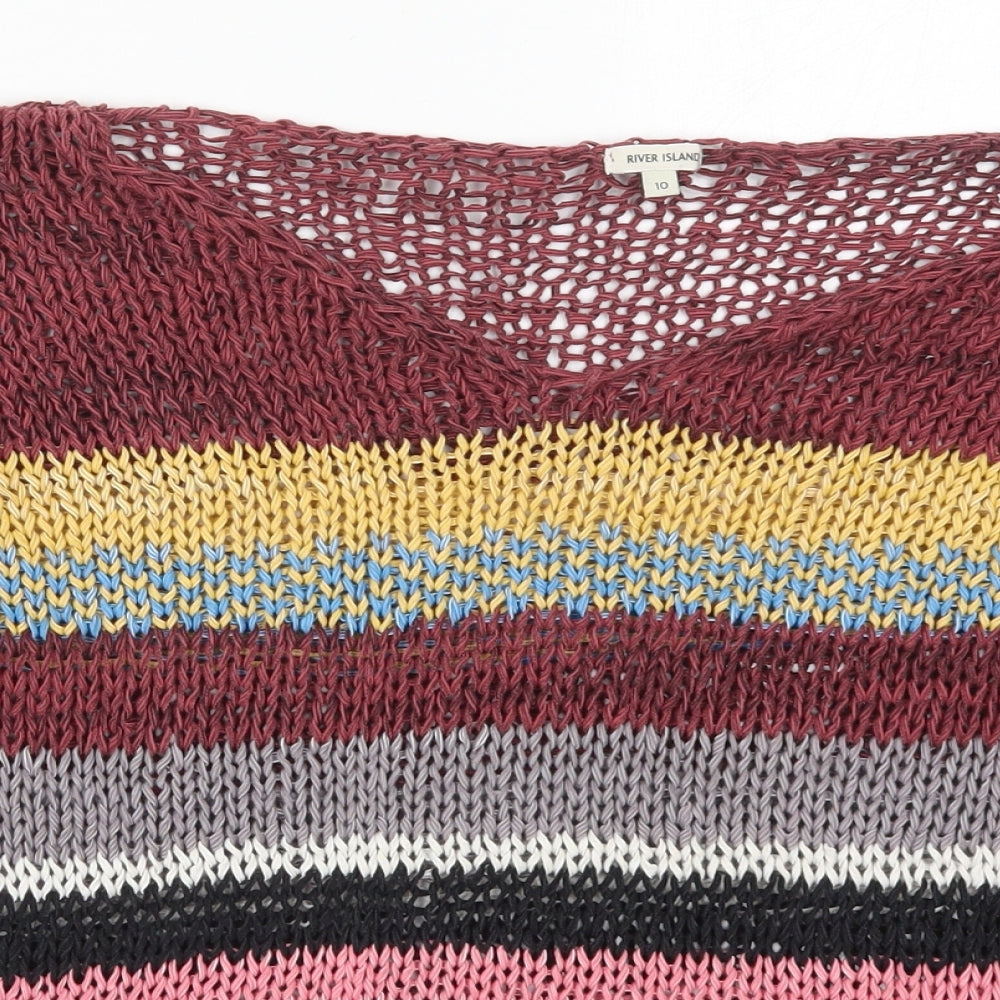 River Island Womens Multicoloured V-Neck Striped Polyester Pullover Jumper Size 10