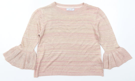 Marks and Spencer Womens Pink Crew Neck Striped Polyester Pullover Jumper Size 8
