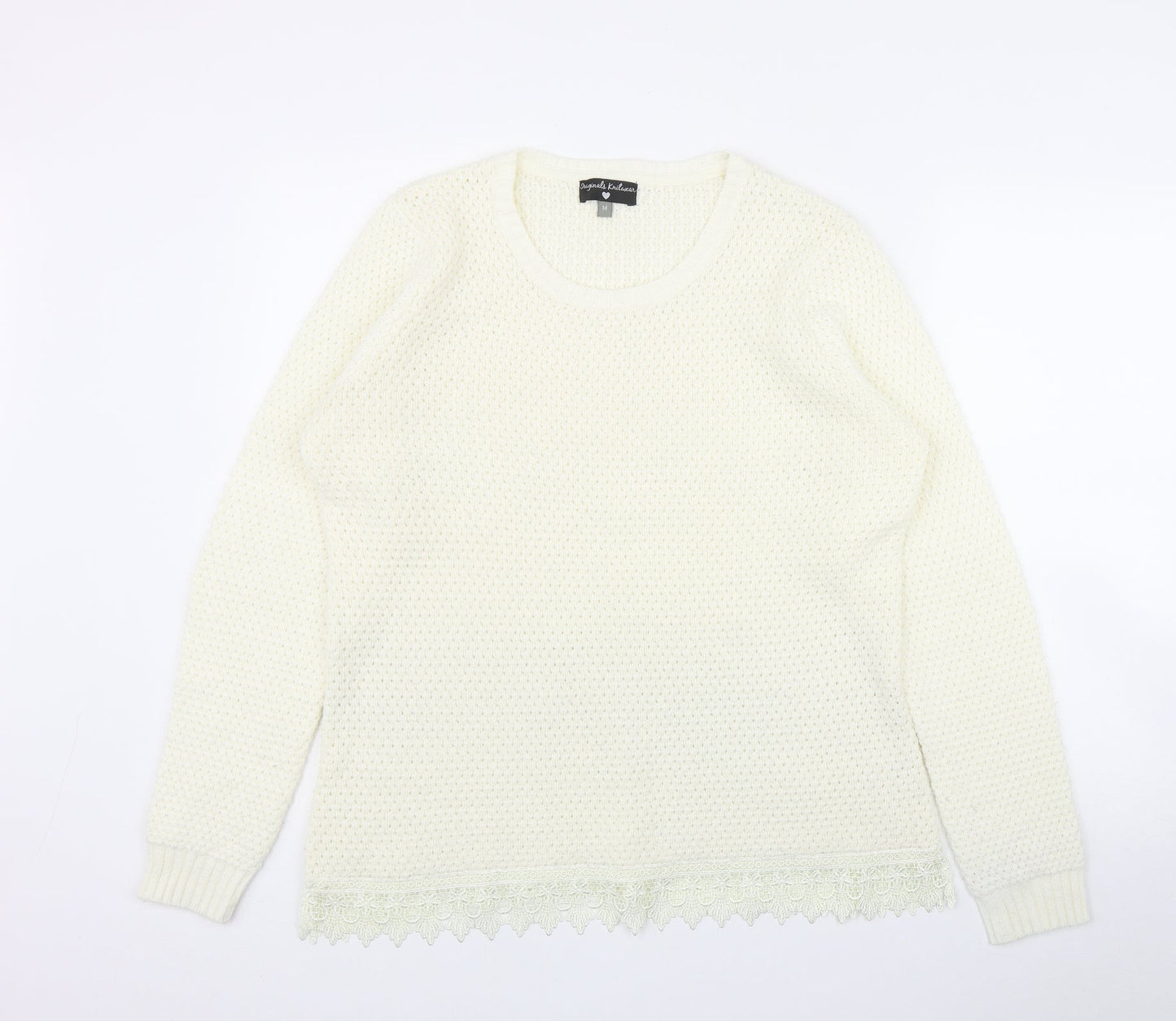 Originals Knitwear Womens Ivory Round Neck  Acrylic Pullover Jumper Size M