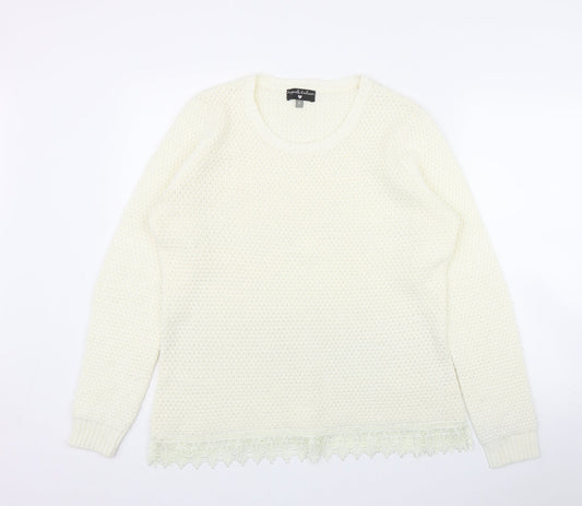 Originals Knitwear Womens Ivory Round Neck  Acrylic Pullover Jumper Size M