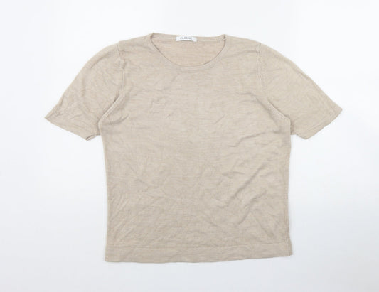Classic Womens Beige Round Neck  Acrylic Pullover Jumper Size 16
