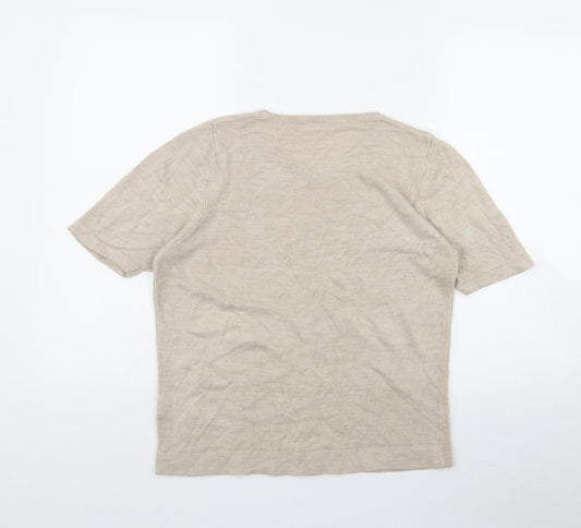Classic Womens Beige Round Neck  Acrylic Pullover Jumper Size 16