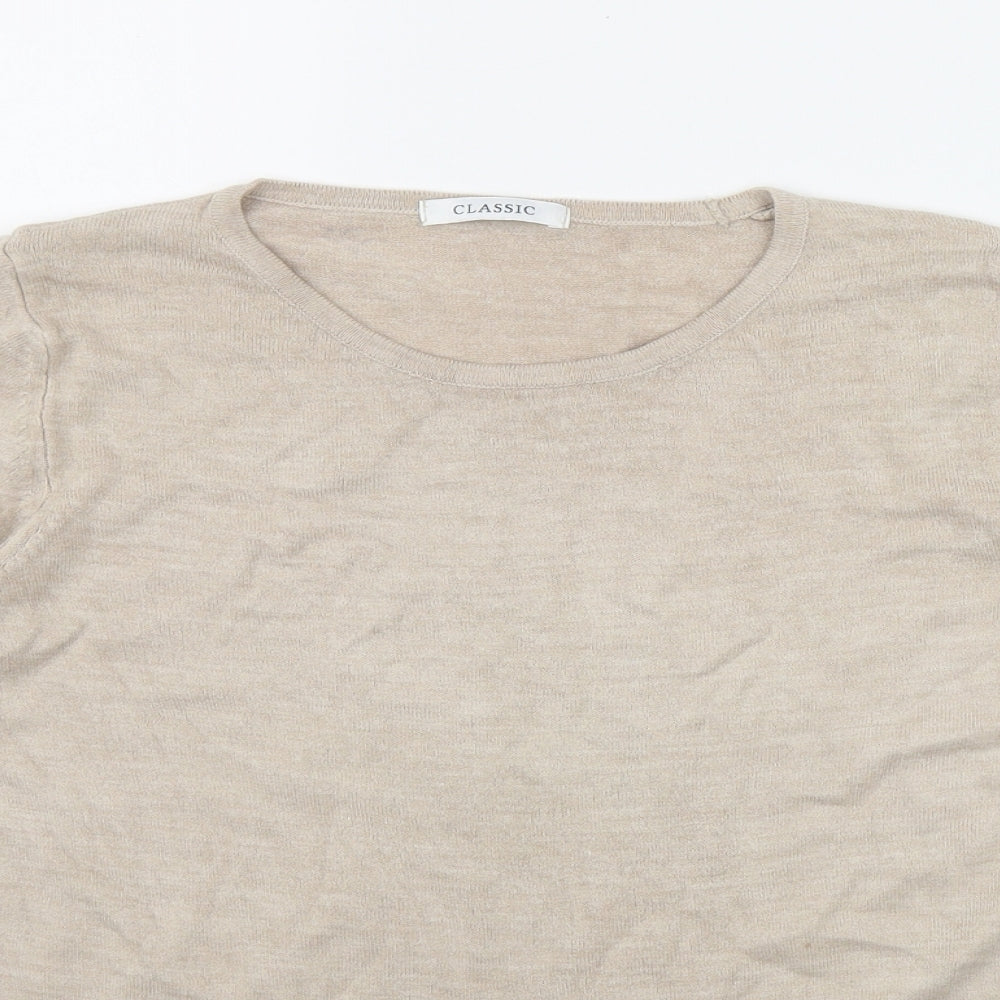 Classic Womens Beige Round Neck  Acrylic Pullover Jumper Size 16
