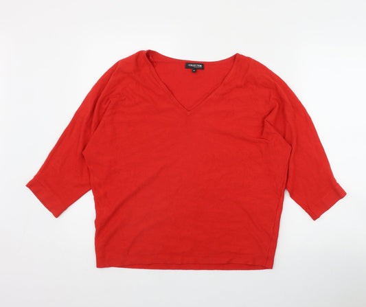Collection Womens Red V-Neck  Polyester Pullover Jumper Size M