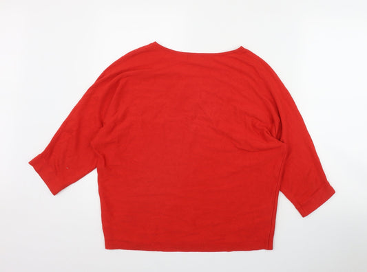 Collection Womens Red V-Neck  Polyester Pullover Jumper Size M