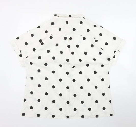 MissLook Womens White Polka Dot Cotton Basic Button-Up Size 2XL Collared