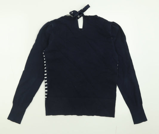 Oasis Womens Blue Crew Neck Striped Acrylic Pullover Jumper Size S