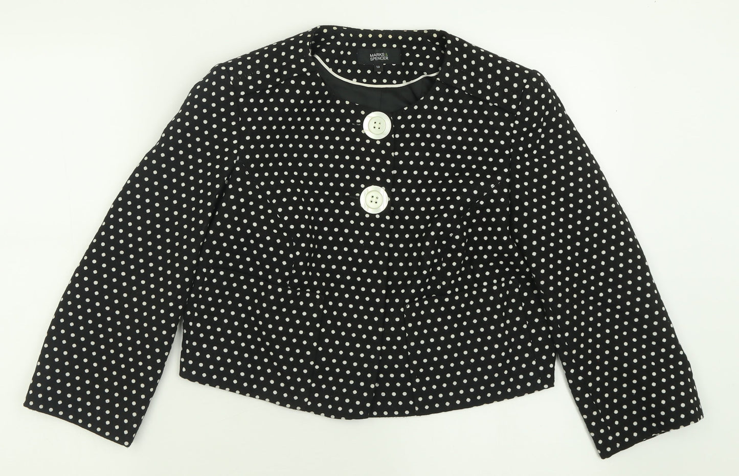 Marks and Spencer Womens Black Polka Dot  Jacket Blazer Size 10  Button