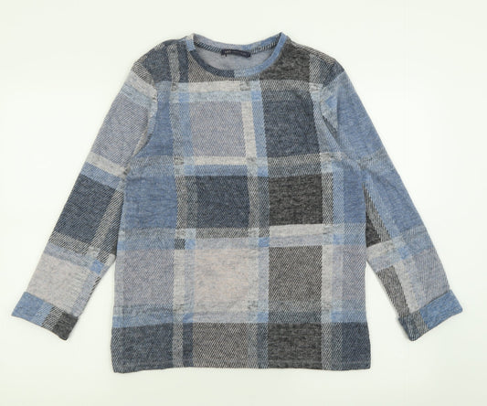 Marks and Spencer Womens Blue Crew Neck Check Polyester Pullover Jumper Size 10