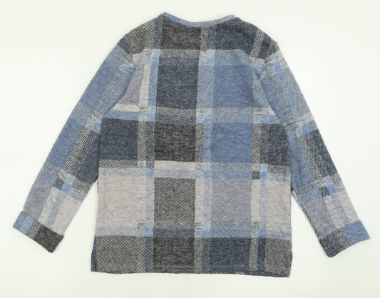 Marks and Spencer Womens Blue Crew Neck Check Polyester Pullover Jumper Size 10