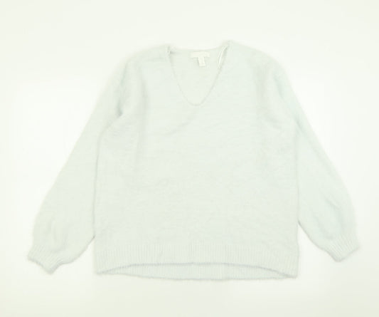 H&M Womens Blue V-Neck  Acrylic Pullover Jumper Size M