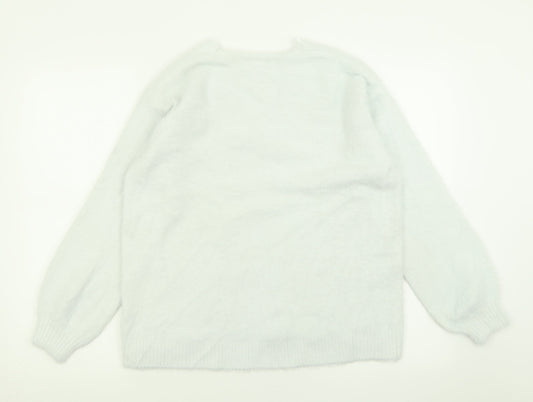 H&M Womens Blue V-Neck  Acrylic Pullover Jumper Size M