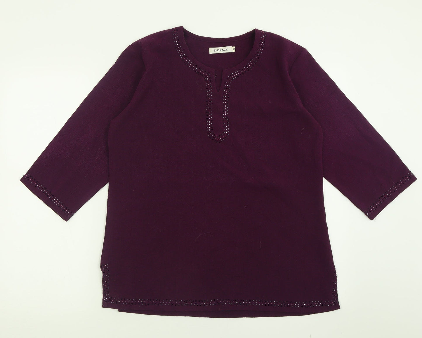 2-craze Womens Purple  Polyester Basic T-Shirt Size XL V-Neck