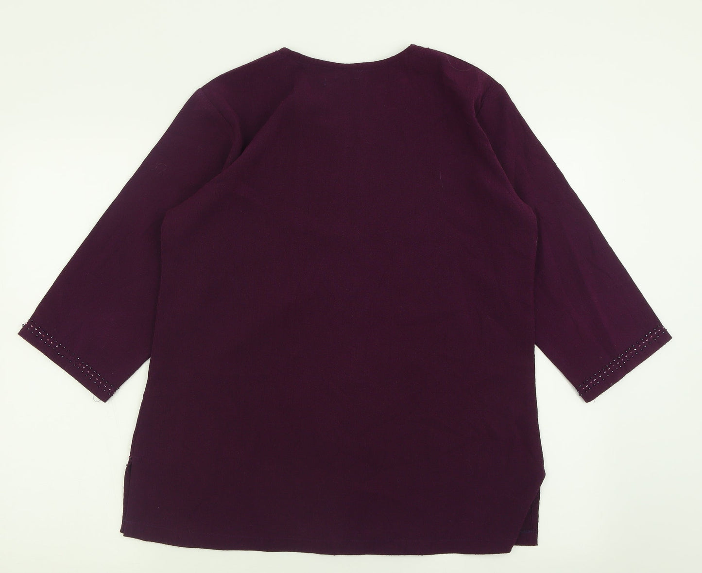 2-craze Womens Purple  Polyester Basic T-Shirt Size XL V-Neck