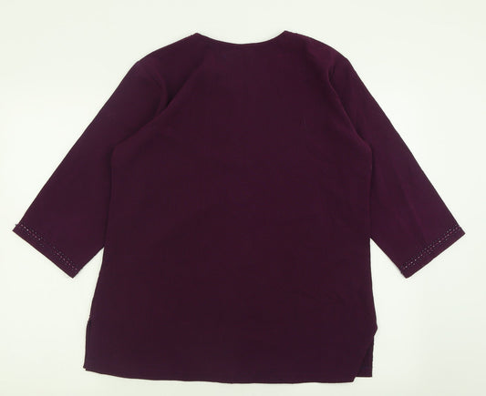 2-craze Womens Purple  Polyester Basic T-Shirt Size XL V-Neck