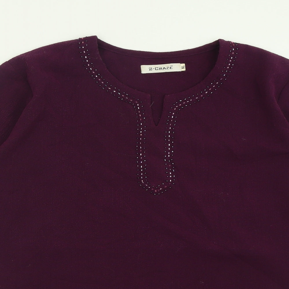 2-craze Womens Purple  Polyester Basic T-Shirt Size XL V-Neck