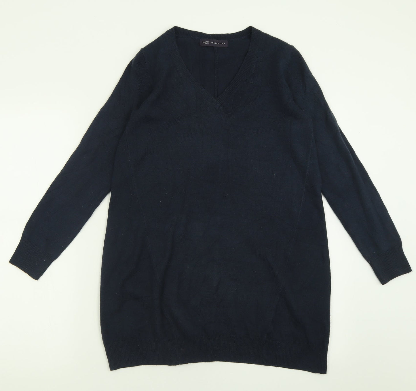 Marks and Spencer Womens Blue V-Neck  Acrylic Tunic Jumper Size 6