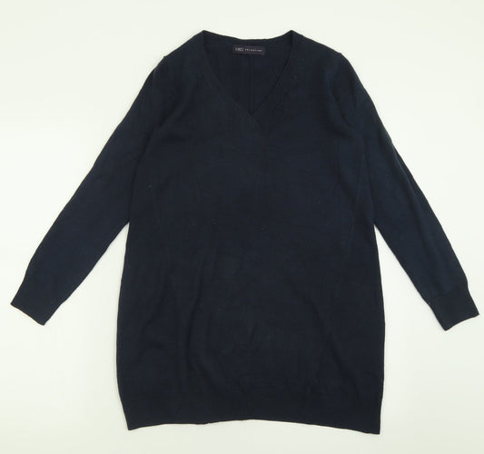 Marks and Spencer Womens Blue V-Neck  Acrylic Tunic Jumper Size 6