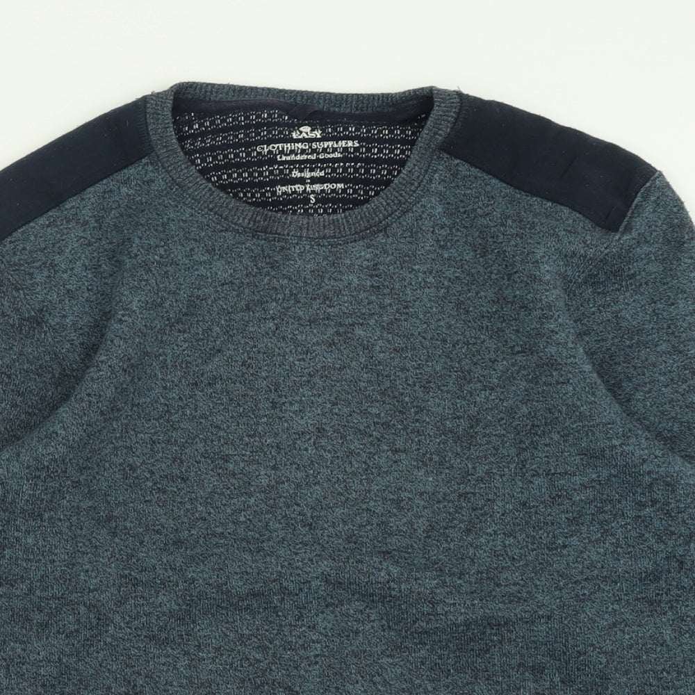 Easy Mens Blue Crew Neck  Polyester Pullover Jumper Size S
