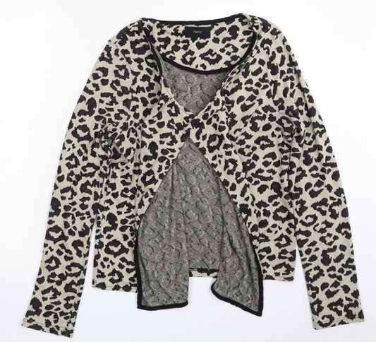 NEXT Womens Brown V-Neck Animal Print Cotton Cardigan Jumper Size 14
