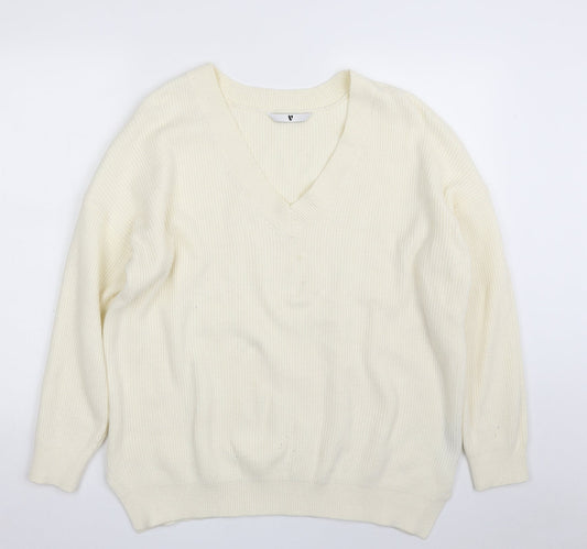 Very Womens Ivory V-Neck  Viscose Pullover Jumper Size 14