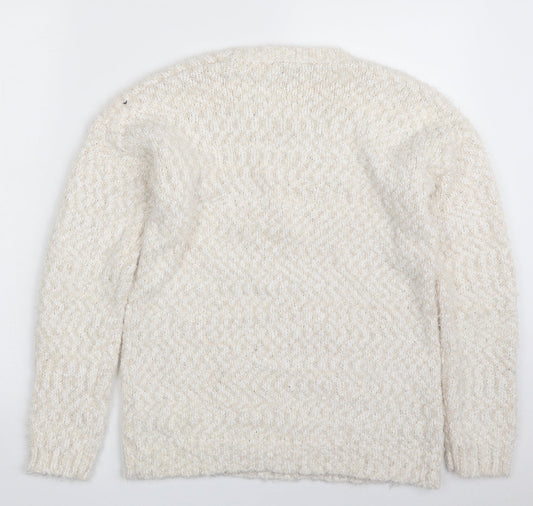Amara Reya Womens Beige Scoop Neck  Polyester Pullover Jumper Size M