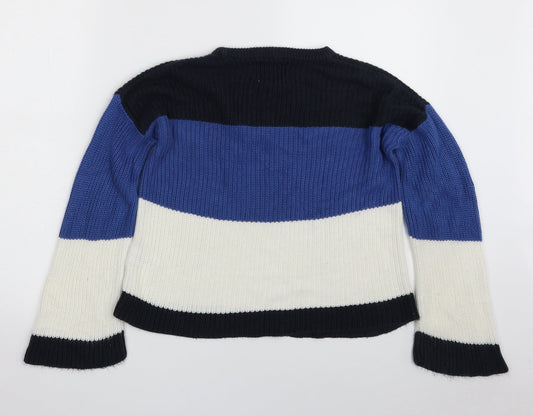 Papaya Womens Multicoloured Crew Neck Striped Acrylic Pullover Jumper Size M   - Colourblock