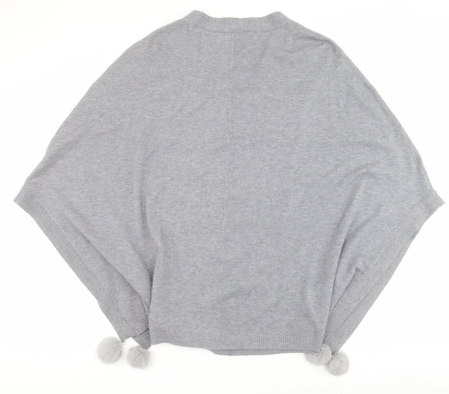 Kate Collection Womens Grey V-Neck  Viscose Pullover Jumper Size L   - Pom Pom