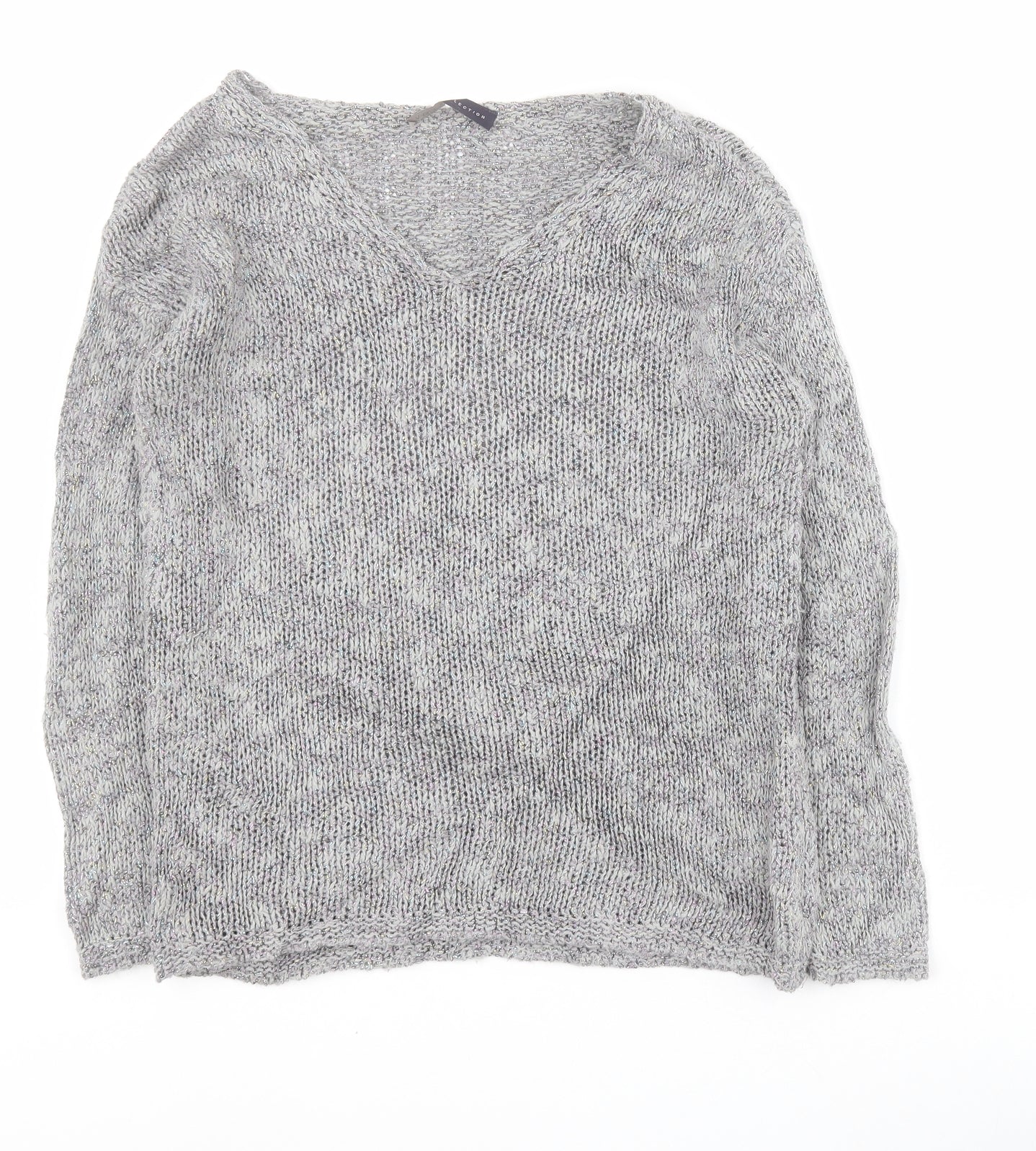 Marks and Spencer Womens Grey V-Neck  Cotton Pullover Jumper Size 8