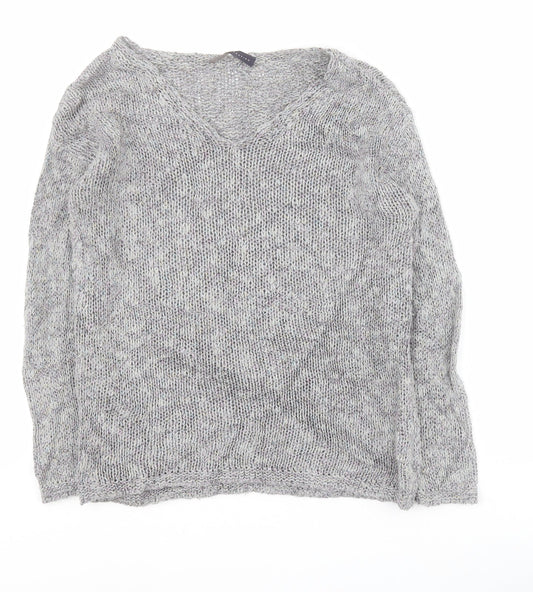 Marks and Spencer Womens Grey V-Neck  Cotton Pullover Jumper Size 8