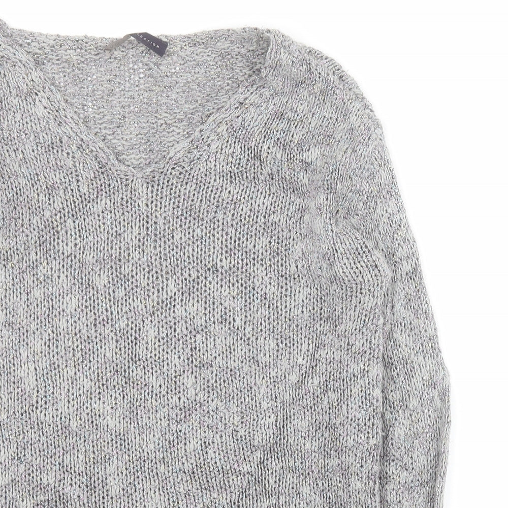 Marks and Spencer Womens Grey V-Neck  Cotton Pullover Jumper Size 8