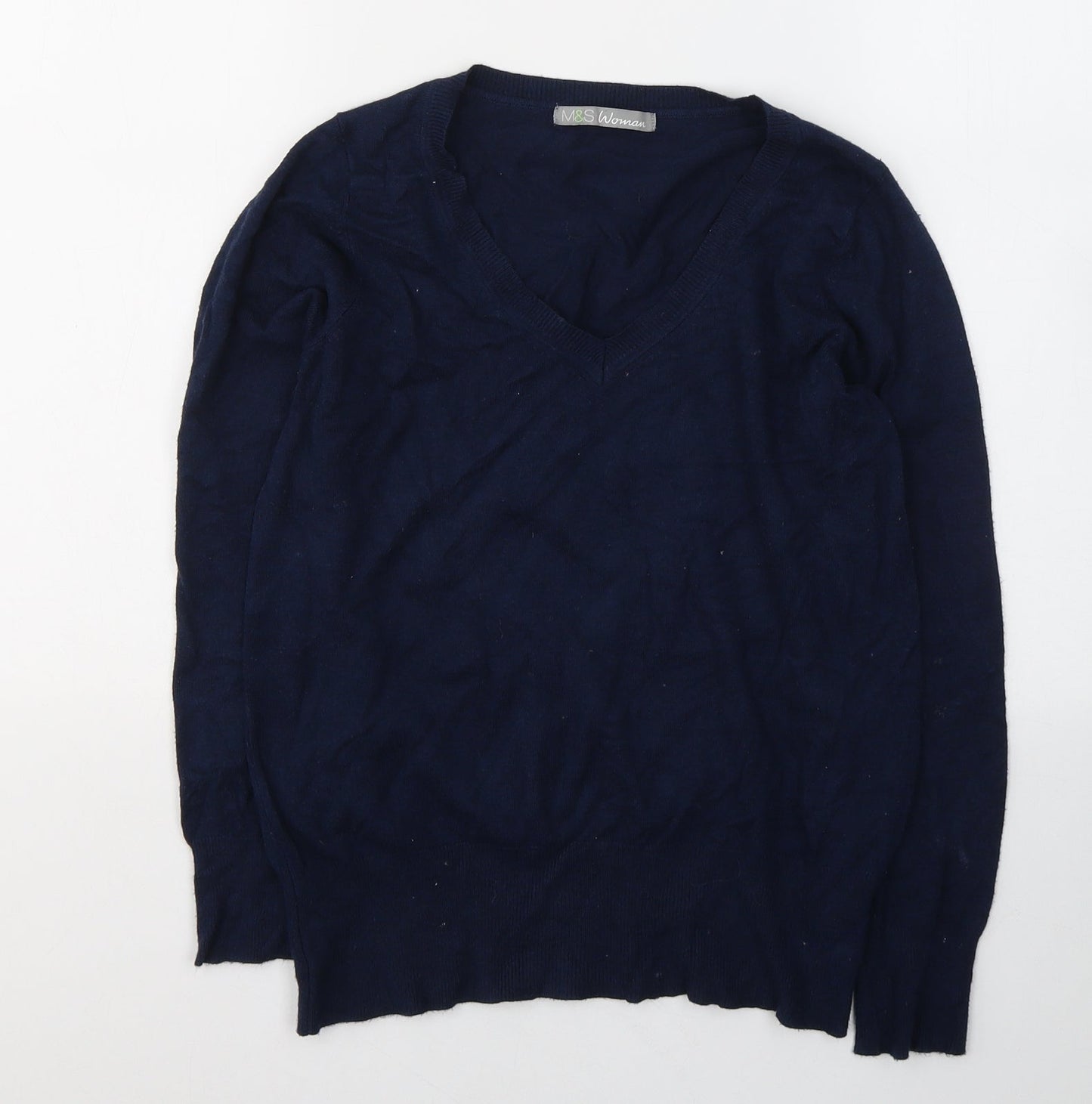 Marks and Spencer Womens Blue  Acrylic Jersey T-Shirt Size 12 V-Neck