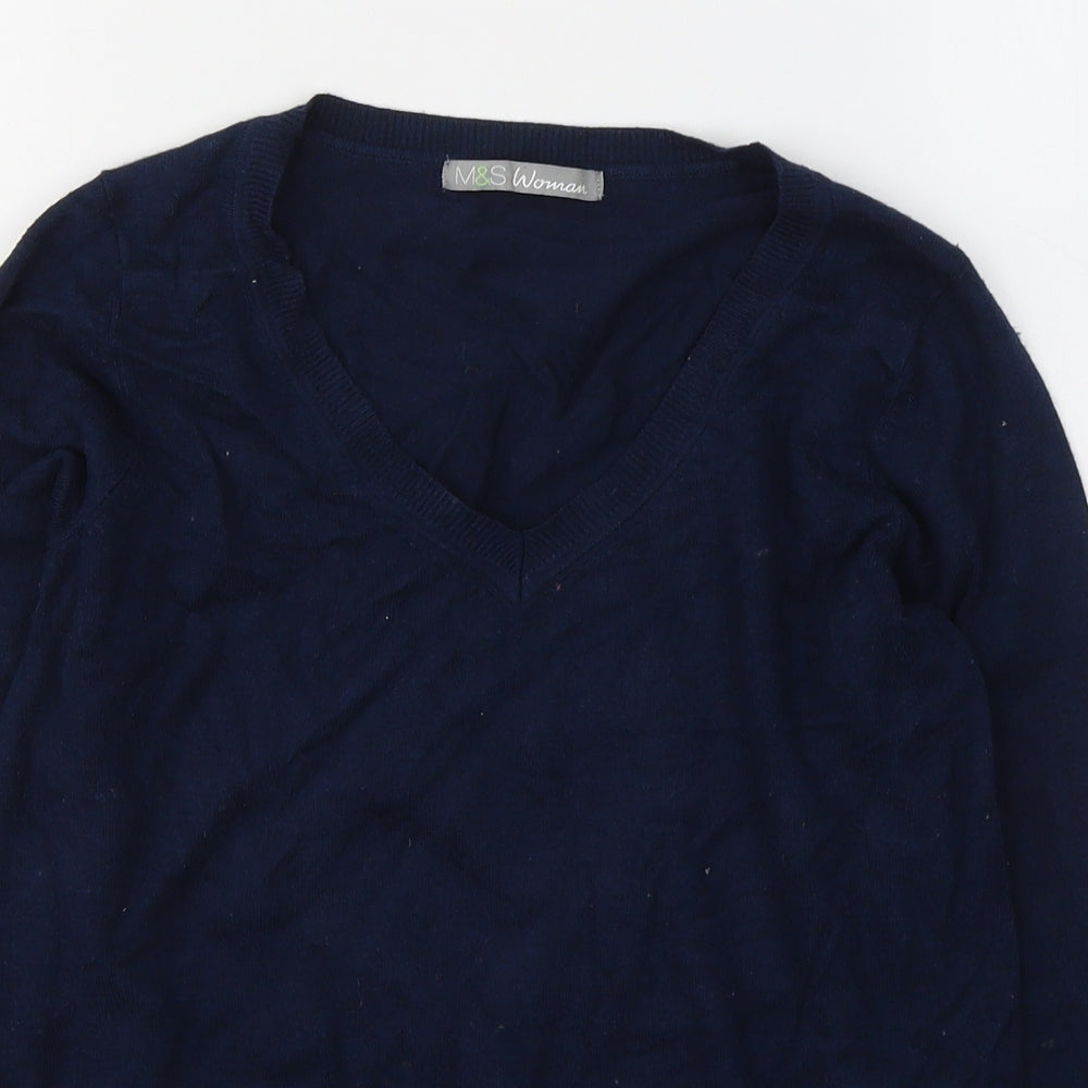 Marks and Spencer Womens Blue  Acrylic Jersey T-Shirt Size 12 V-Neck
