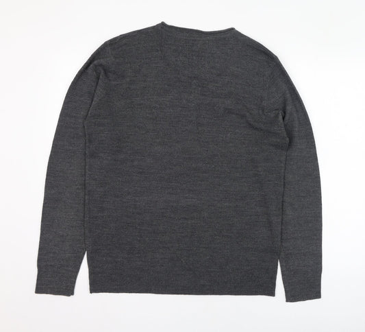 Industrialize Mens Grey V-Neck  Acrylic Pullover Jumper Size M