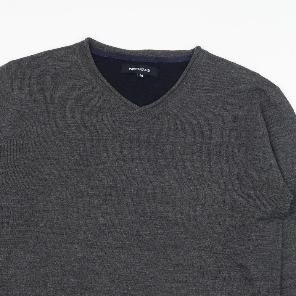 Industrialize Mens Grey V-Neck  Acrylic Pullover Jumper Size M