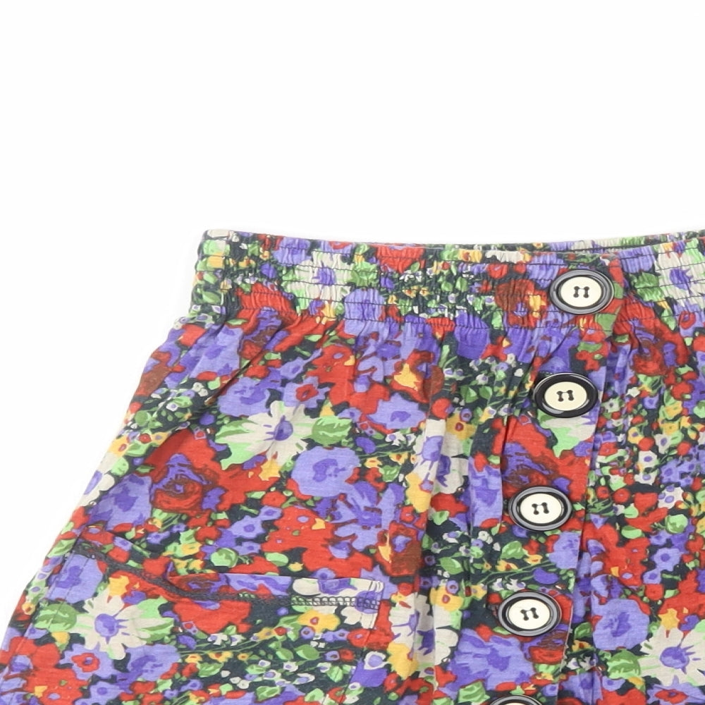River Island Womens Multicoloured Floral Cotton Mini Skirt Size 6   Button