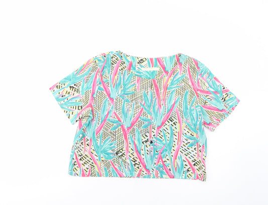 Vera & Lucy Womens Multicoloured Floral Polyester Cropped Blouse Size M Boat Neck