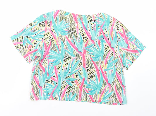Vera & Lucy Womens Multicoloured Floral Polyester Cropped Blouse Size M Boat Neck