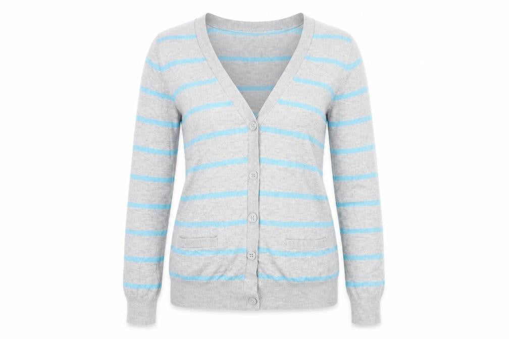 River Island Womens Grey V-Neck Striped Viscose Cardigan Jumper Size 10