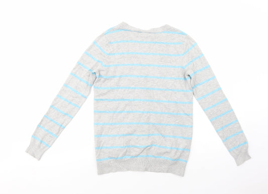 River Island Womens Grey V-Neck Striped Viscose Cardigan Jumper Size 10