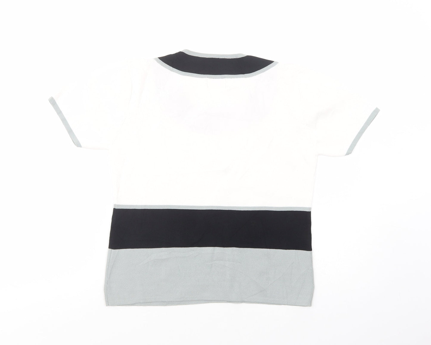 Roman Womens White Striped Viscose Basic Blouse Size S Scoop Neck - Flower Detail