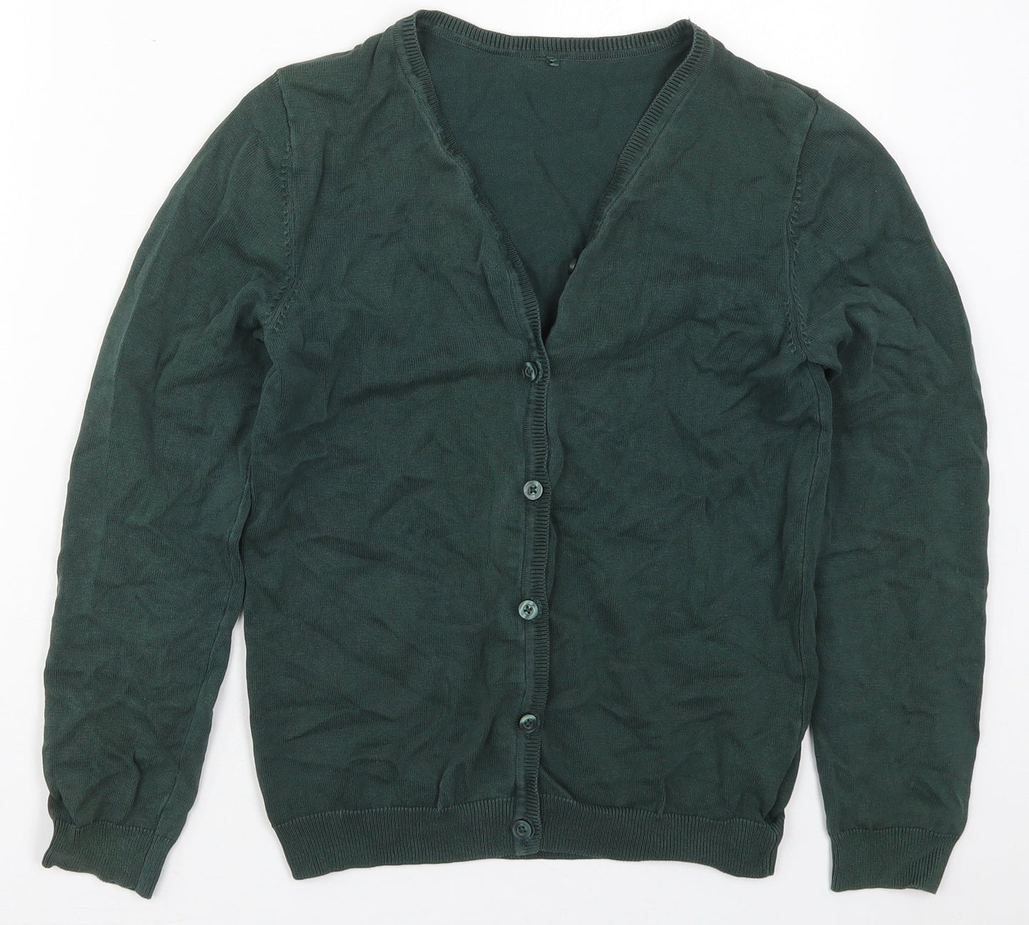 George Girls Green V-Neck  Cotton Cardigan Jumper Size 13-14 Years  Button