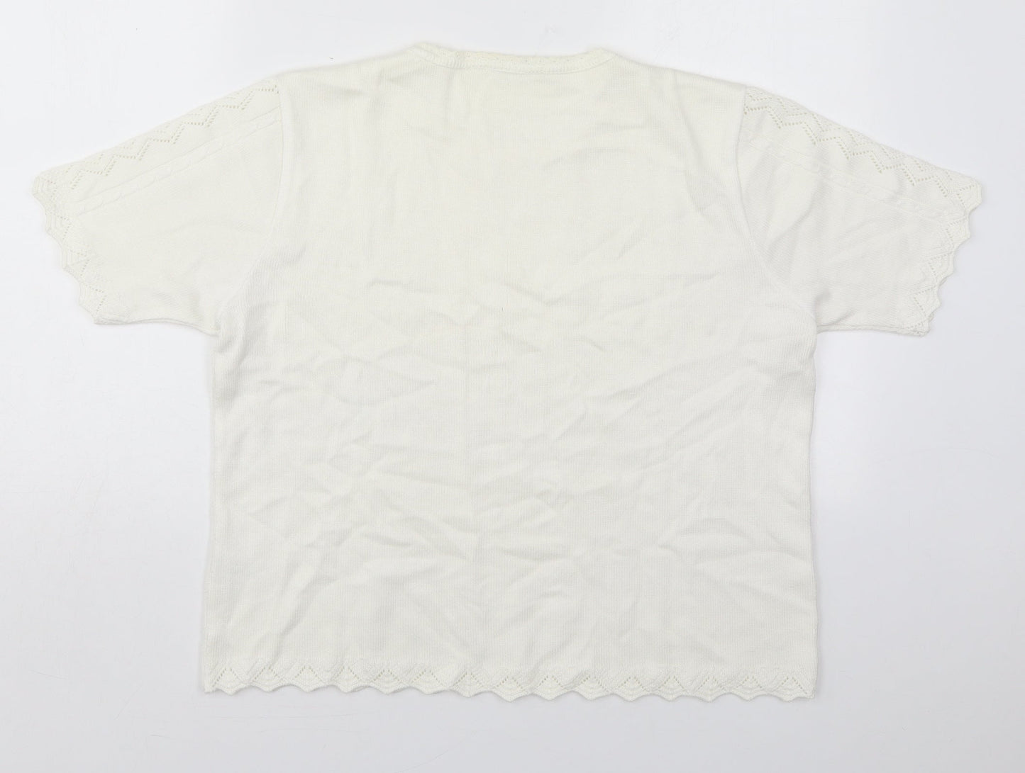 Berkertex Womens White Crew Neck Geometric Cotton Pullover Jumper Size L