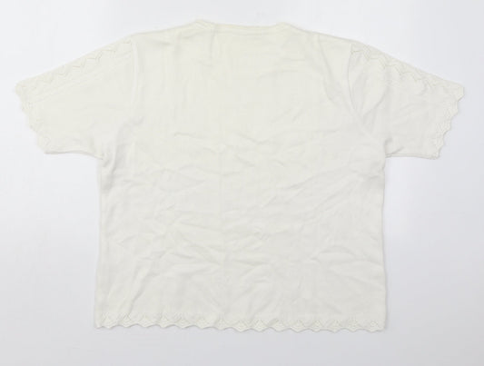 Berkertex Womens White Crew Neck Geometric Cotton Pullover Jumper Size L