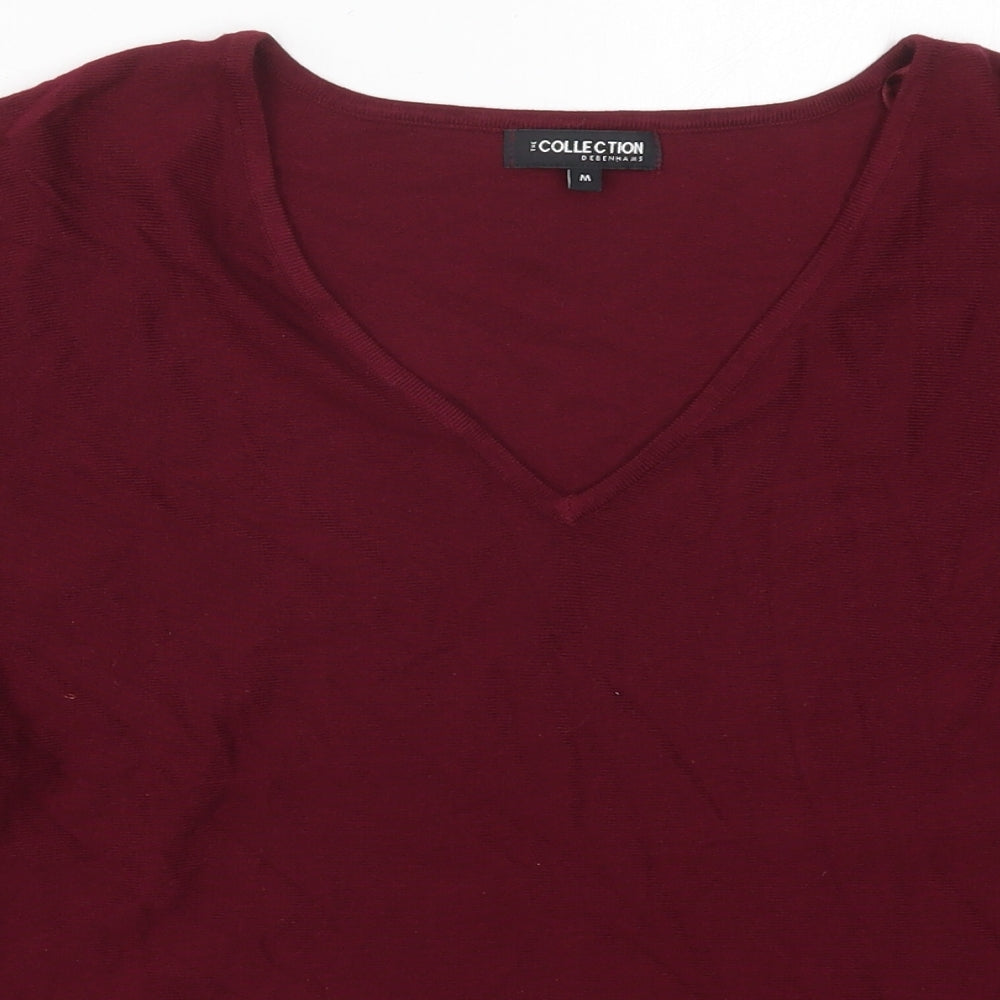 Debenhams Womens Red V-Neck  Viscose Pullover Jumper Size M